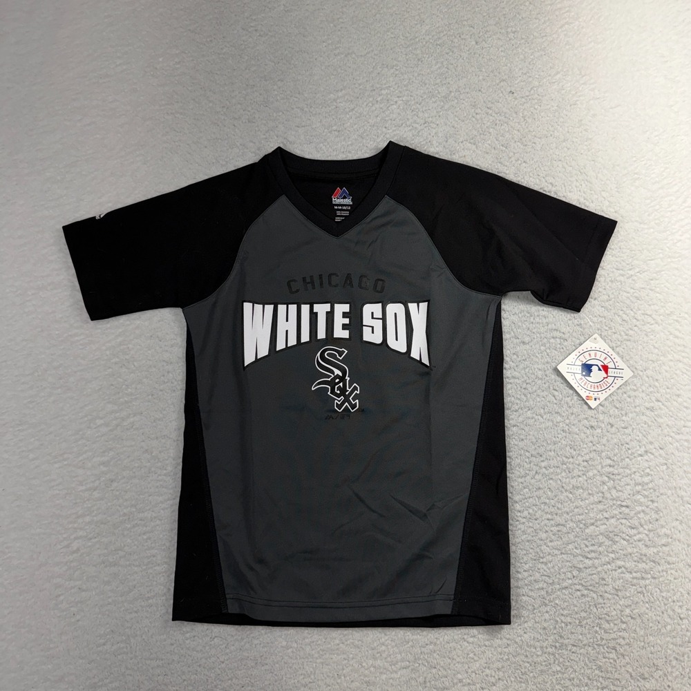 Majestic Youth Sz M 10/12 Chicago White Sox Black Short Sleeve T-Shirt NWT